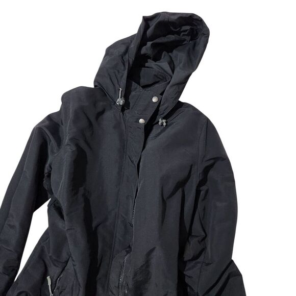 Lands Ends Windbreaker Jacket For Women Size Medium Black Hooded Elastic Waist - Picture 1 of 16